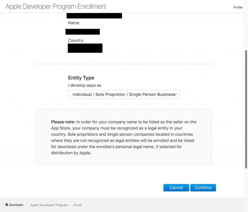 Create a developer account for the Apple Store - Step 5